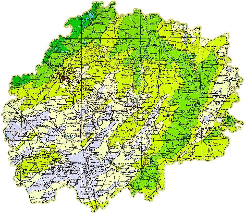 Рязанская обл карта с населенными пунктами